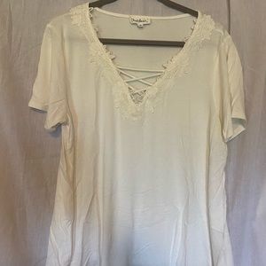 White Short-Sleeve Top with Lace Detailing